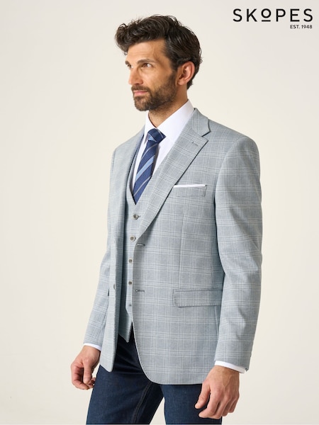Skopes Blue Tailored Fit Aspen Puppytooth Check Blazer Jacket (H50824) | €158