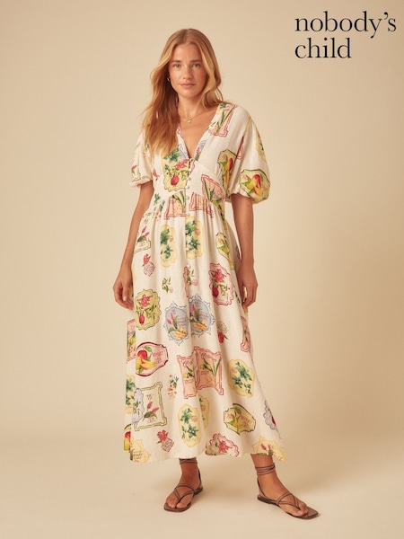 Nobodys Child Cream Petite Starlight Short Sleeve Midi Dress Loraya Conversation (H50825) | €126