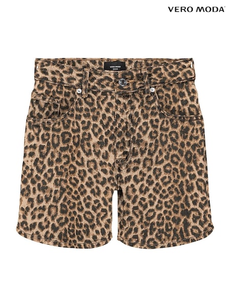 VERO MODA Brown Leopard Print Denim Shorts (H50863) | €48