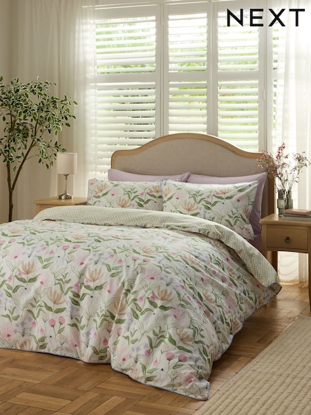 Multi Floral Print Checkerboard 100% Cotton Duvet Cover and Pillowcase Set (H50960) | $50 - $110