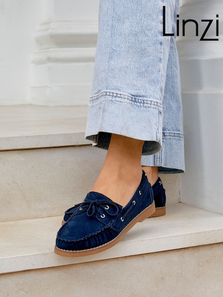 Linzi Blue Frame Slip-On Loafers With Ruched Front Detailing (H50966) | €48
