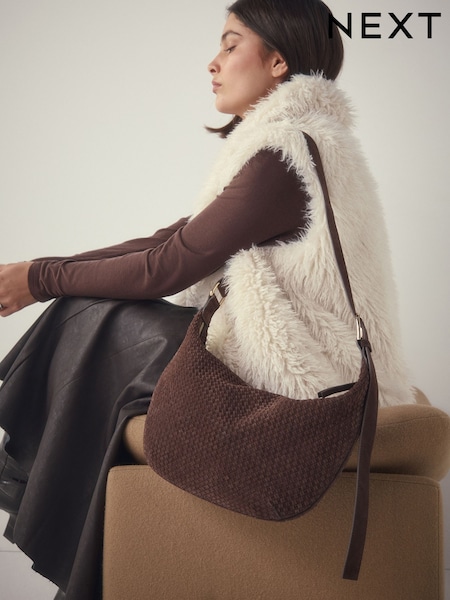 Čokoladno rjava - Suede Sling Weave Shoulder Bag (H51019) | € 106