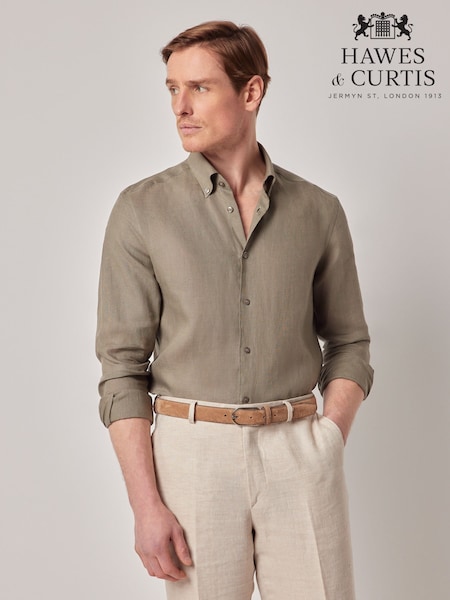 Hawes & Curtis Slim Green 100% Linen Shirt (H51020) | AED437