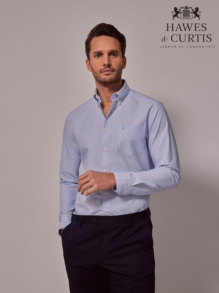 Hawes & Curtis Blue Stripe 100% Linen Slim Shirt (H51025) | AED437