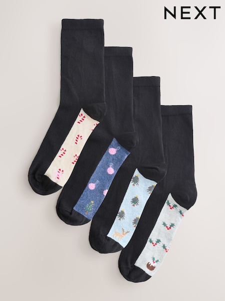 Christmas All Over Character Footbed Ankle Socks 4 Pack (H51207) | AED42