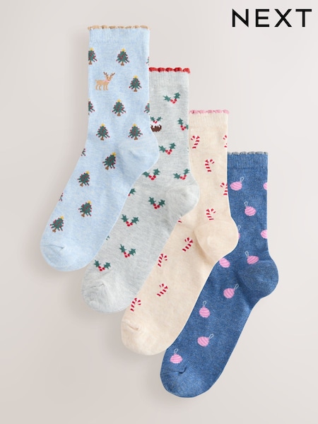 Christmas All Over Character Ankle Socks 4 Pack (H51210) | €11