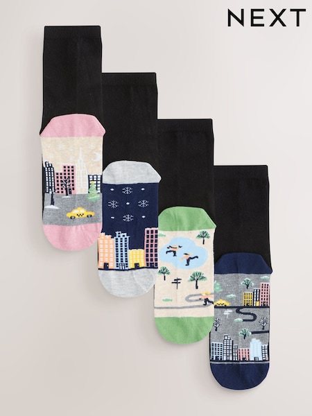 Christmas Scene Footbed Ankle Socks 4 Pack (H51213) | €11