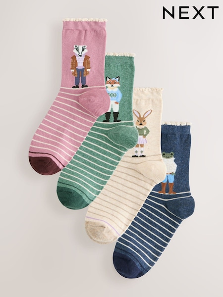 Heritage Woodland Animal Ankle Socks 4 Pack (H51222) | €11