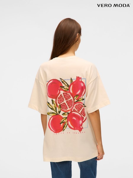 VERO MODA White Relaxed Fruit Print Back Graphic Print 100% Organic Cotton White T-Shirt (H51223) | AZN 50 - AZN 65