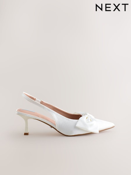 White Forever Comfort® Wedding  Satin Bow Pointed Toe Slingback Heels (H51238) | €57