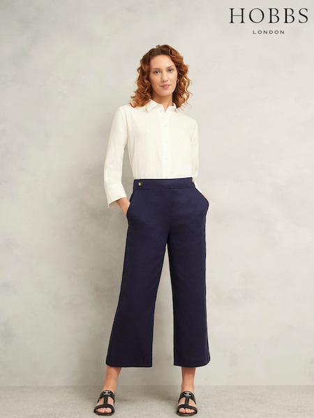 Hobbs Blue 100% Linen Josephine Trousers (H51247) | €108