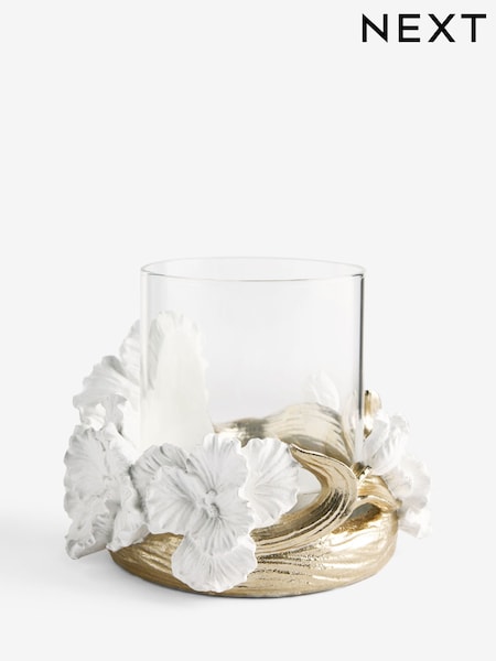 White/Gold Floral Tea Light Holder (H51255) | AED83