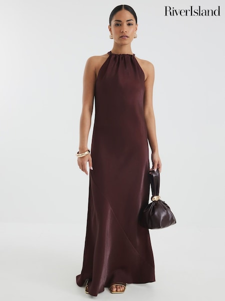 River Island Brown Petite Halter Maxi Dress (H51344) | €79