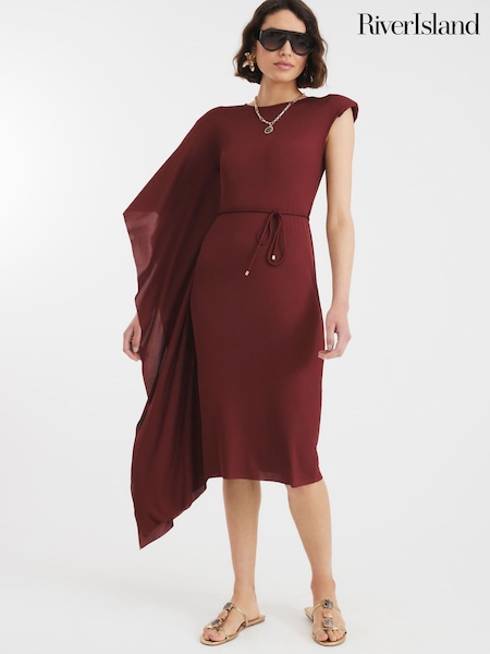 River Island Red Cape Rib Belted Midi Dress (H51361) | €60