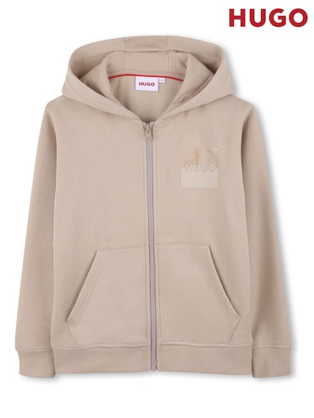 HUGO Natural Logo Zip Front Hoodie (H51375) | 445 QAR - 544 QAR