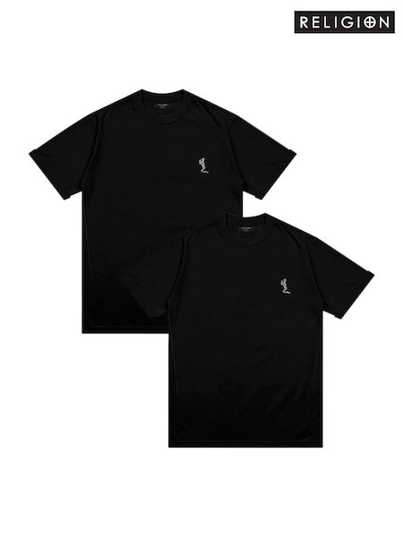 Religion Black Essential Cuff 100% Cotton T-Shirts 2 Pack (H51408) | 223 QAR