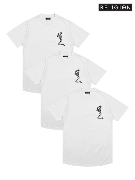 Religion White 100% Cotton. Essential Crew Neck T-Shirts 3 Pack (H51410) | 297 QAR