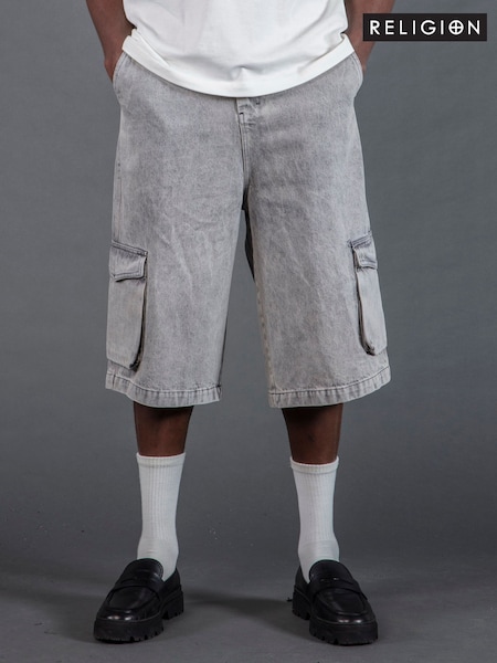 Серый - Religion Cargo Jort Herringbone 100% Cotton Shorts (H51417) | €93