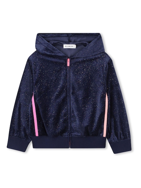 Billieblush Blue Velour Glitter Zip-Up Hoodie With Contrast Stripe (H51469) | €86 - €91