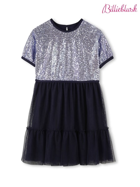 Billieblush Glitter Sequin Party Black  Dress With Mesh Skirt (H51477) | 490 QAR - 539 QAR