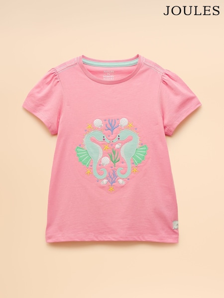 Joules Astra Pink Applique Cotton T-Shirt (H51576) | R$ 160 - R$ 180