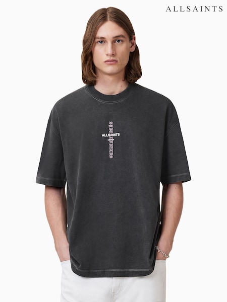 AllSaints Black Knox Short Sleeve Crew 100% Organic Cotton T-Shirt (H51577) | AED344