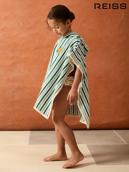 Reiss Green/Blue/White Felipe 4-9 yrs SmileyWorld Hooded Towel (H51592) | €43