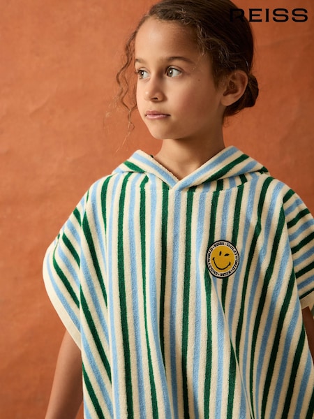 Reiss Green/Blue/White Felipe 9-13 yrs SmileyWorld Hooded Towel (H51598) | €46