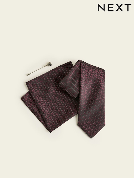 Burgundy Tie Pocket Square and Pin Set (H51628) | €26