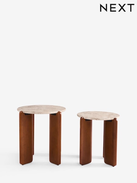 Natural Round Marble Effect Set of 2 Nest of Tables (H51712) | €340