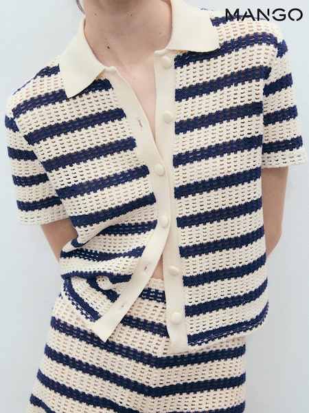 Mango Blue Crochet Short Sleeve Shirt (H51736) | €40
