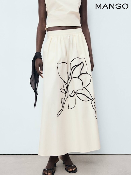 Mango Cream Flower Design A-Line Maxi Skirt (H51742) | €77