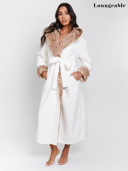 Loungeable Animal Print Leopard Print Faux Fur Trim Maxi Dressing Gown (H51841) | R$ 375