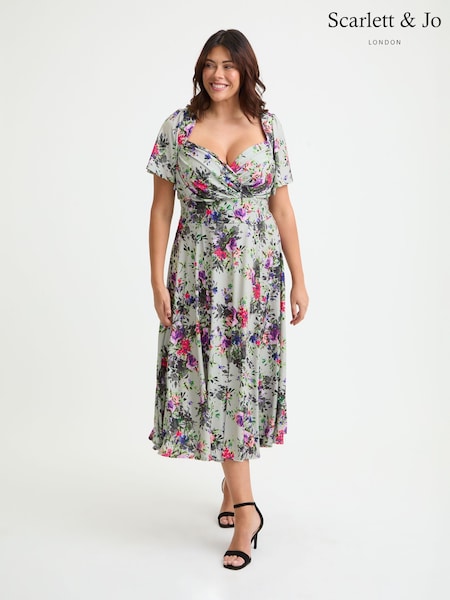 Scarlett & Jo Silver Liz Grey Multi Bolero Wrap Bodice Midi Dress (H51898) | €134