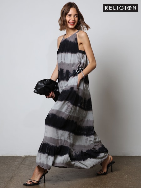 Religion Black Unknown Maxi Dress In Tie Dye Stripe Dress (H51910) | €199