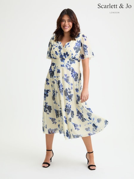 Scarlett & Jo Cream Victoria Angel Sleeve Mesh Long Midi Dress (H51915) | $149