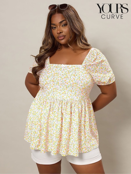 Yours Curve Anglaise Peplum Pico Top (H51925) | R$ 285