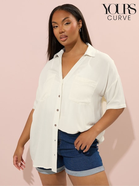 Yours Curve White Buttermilk Chambray Short Sleeve Shirt (H51930) | €35