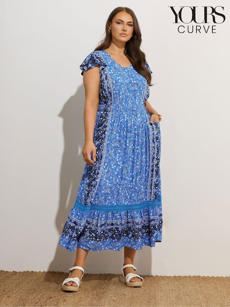 Yours Curve Boho Border Maxi Frilled Dress (H51949) | 290 LEI