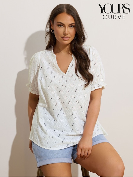 Yours Curve White Broderie Boho Top (H51954) | R$ 305