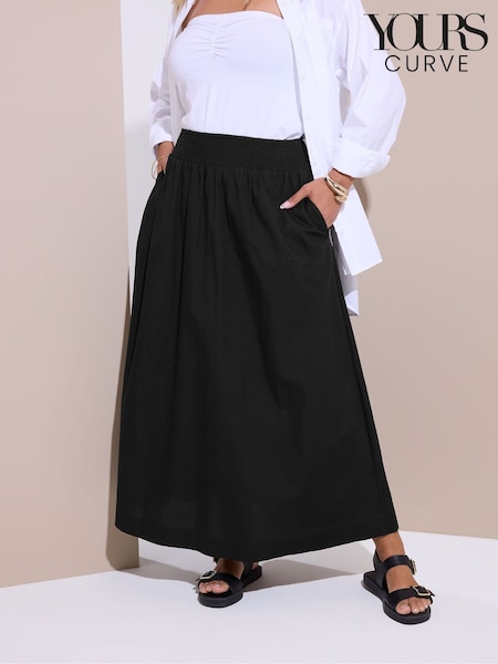 Yours Curve Black Shirred Waist Poplin 100% Cotton Skirt (H51955) | € 36