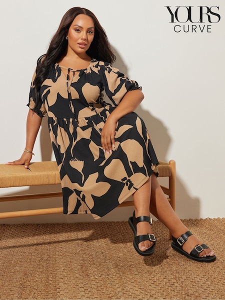 Yours Curve Black Floral Print Tie Neck Dress (H51956) | €41
