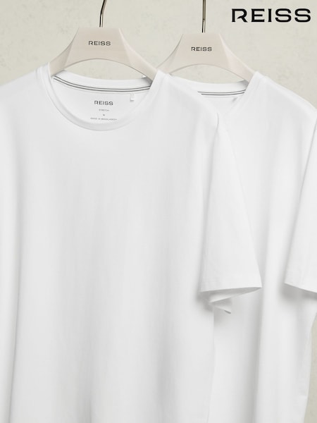 Reiss White Flex Stretch-Cotton Loungewear T-Shirts 2 Pack (H51969) | AED346