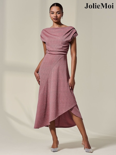 Jolie Moi Pink Asymmetric Drape Midi Dress (H51993) | AED396