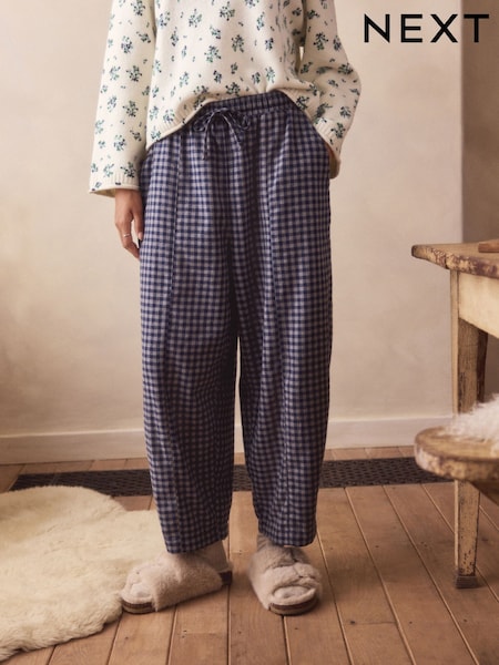 Navy Gingham Barrel Leg Cosy Pyjama Bottoms (H52095) | 99 QAR