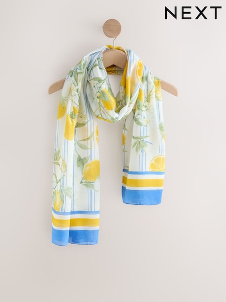 Blue/White Stripe with Lemon Motif - Lightweight Scarf (H52129) | 20 €