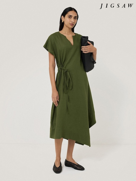 Jigsaw Green 100% Linen Channel Midi Dress (H52131) | €224