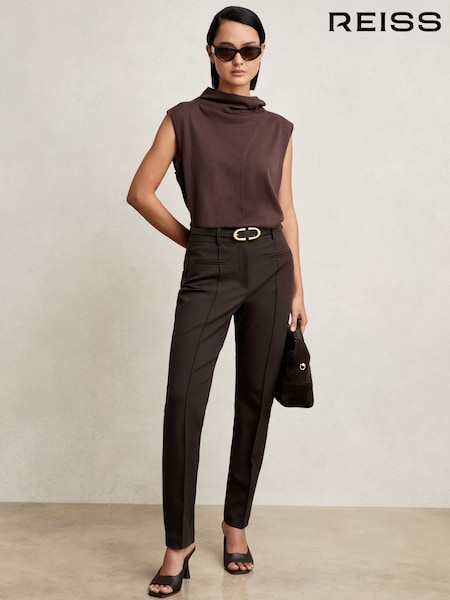 Reiss Chocolate Brown Norla Petite Pintuck Tapered Trousers (H52162) | OMR99