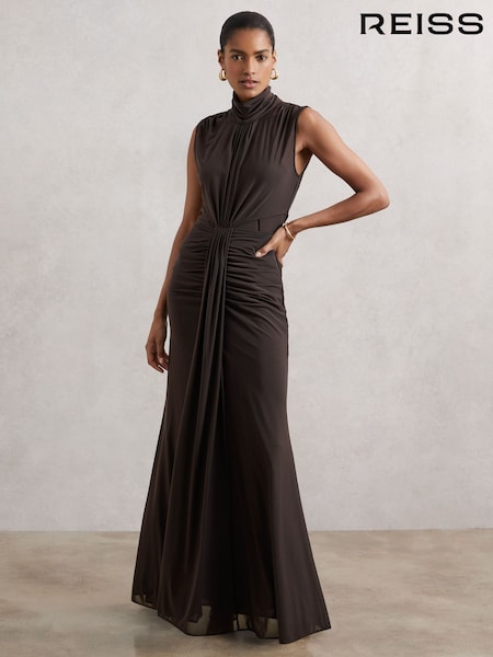 Reiss Grape Daniella Sheer Ruched Maxi Dress (H52164) | AED1,426