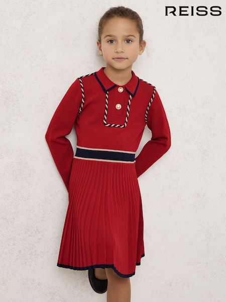 Reiss Red Freya Piped Knitted Skater Dress (H52167) | AED547